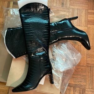 Express Faux Croc Embossed Leather Boot with Heel Size 8